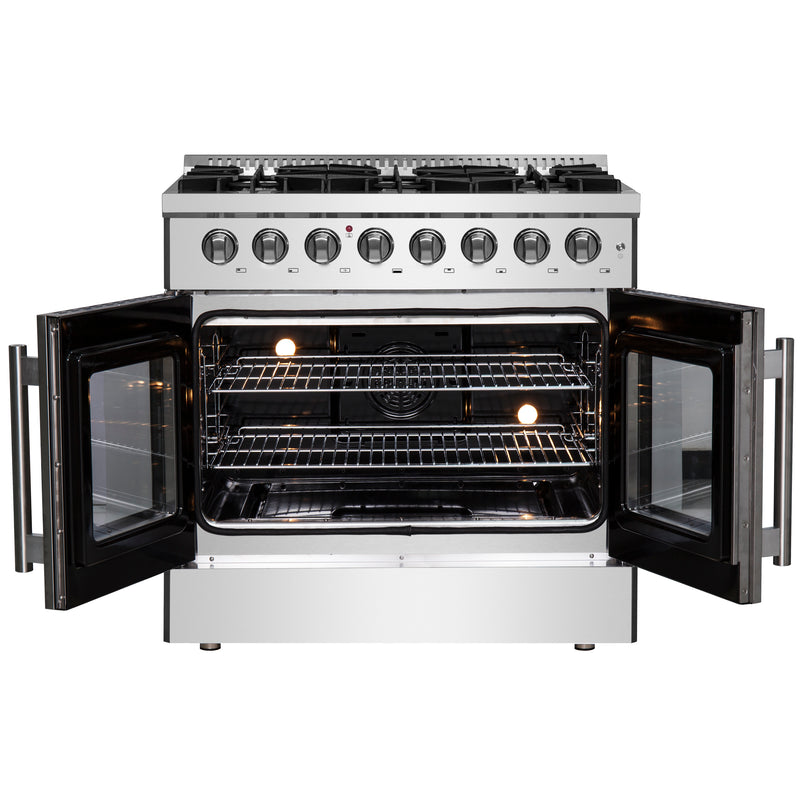 Forno Galiano 36" Freestanding French Door Dual Fuel Range in Stainless Steel, 6 Burners, Convection Oven, FFSGS6356-36