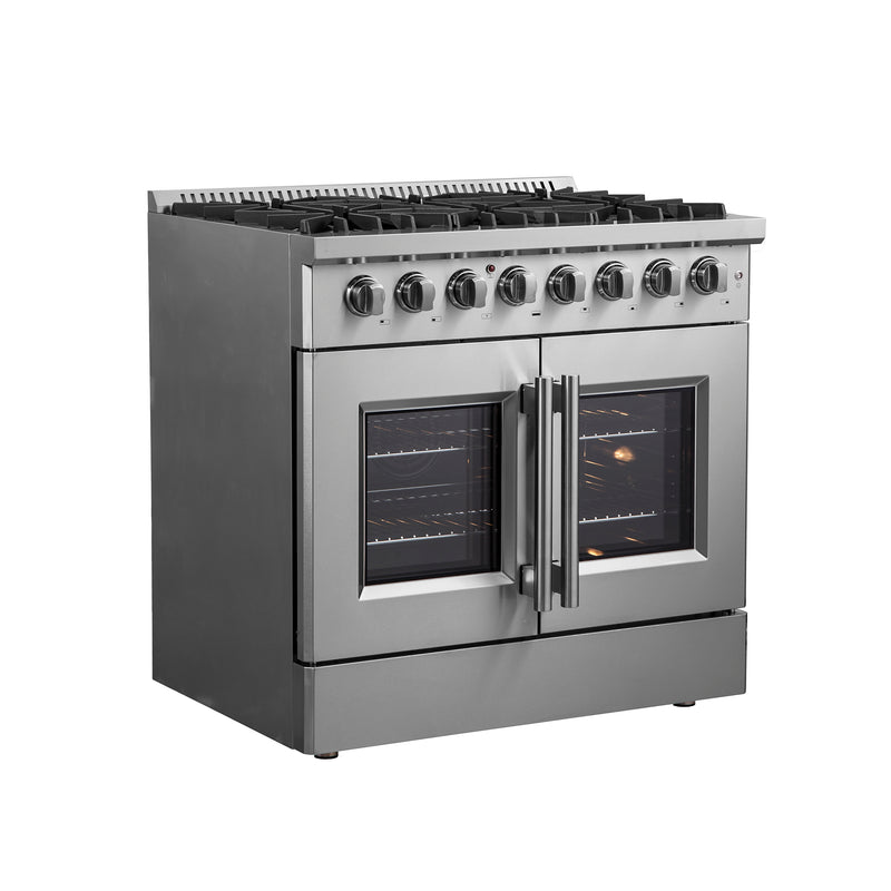 Forno Galiano 36" Freestanding French Door Dual Fuel Range in Stainless Steel, 6 Burners, Convection Oven, FFSGS6356-36