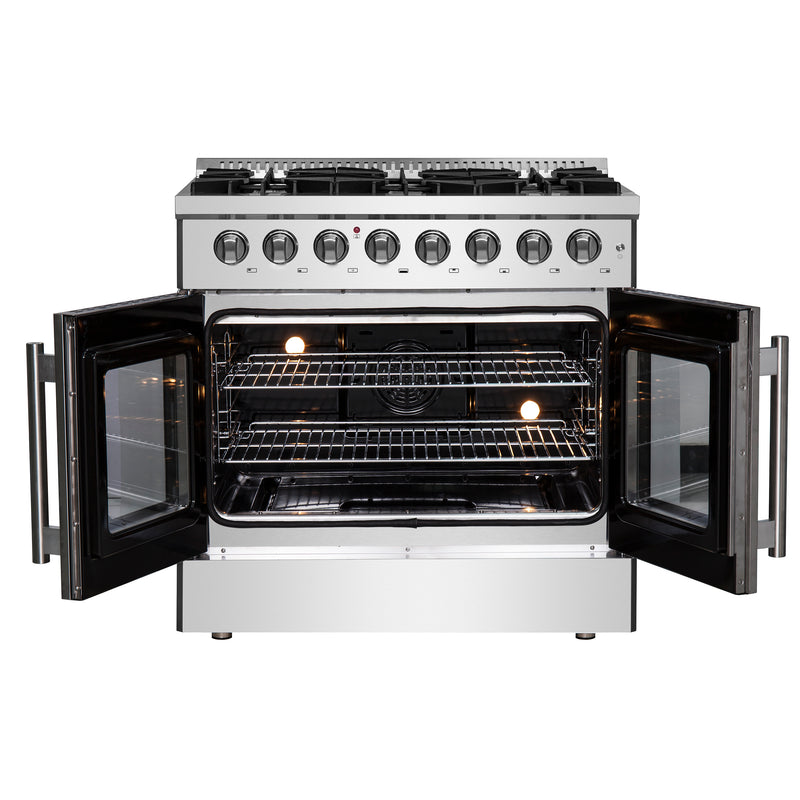 Forno Galiano 36" Freestanding French Door Dual Fuel Range in Stainless Steel, 6 Burners, Convection Oven, FFSGS6356-36