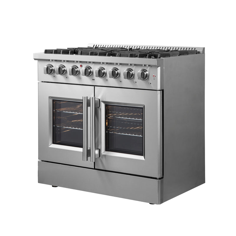 Forno Galiano 36" Freestanding French Door Dual Fuel Range in Stainless Steel, 6 Burners, Convection Oven, FFSGS6356-36