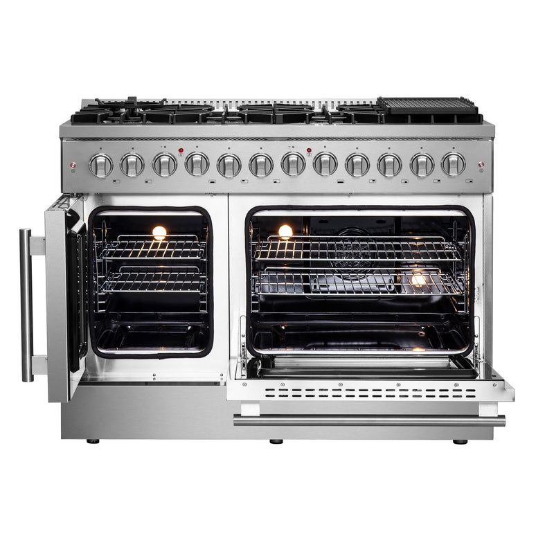 Forno Galiano 48" Freestanding French Door Dual Fuel Range in Stainless Steel, Double Oven, 8 Burners, FFSGS6356-48