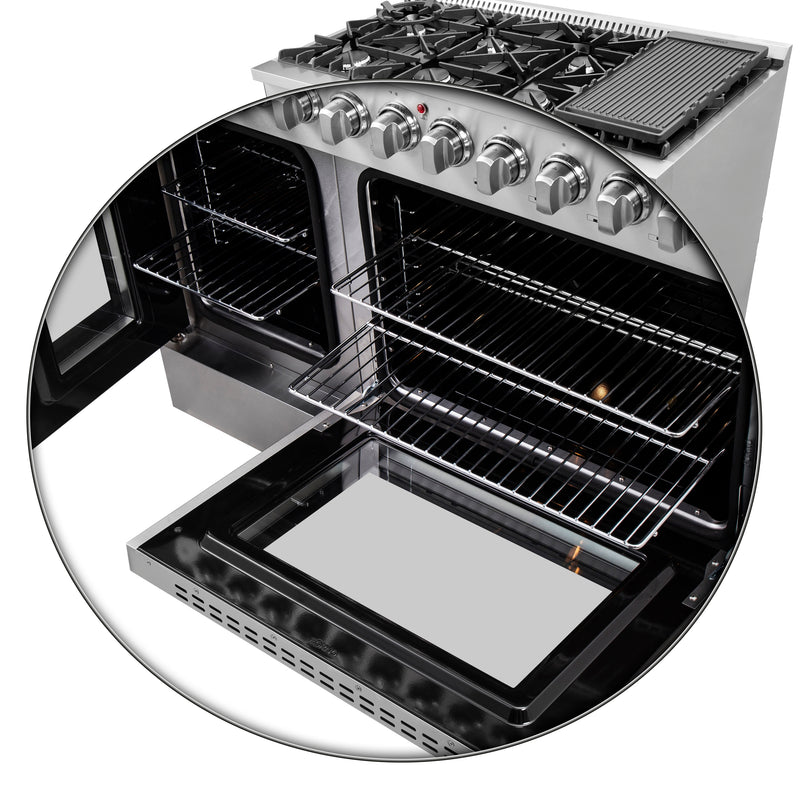 Forno Galiano 48" Freestanding French Door Dual Fuel Range in Stainless Steel, Double Oven, 8 Burners, FFSGS6356-48