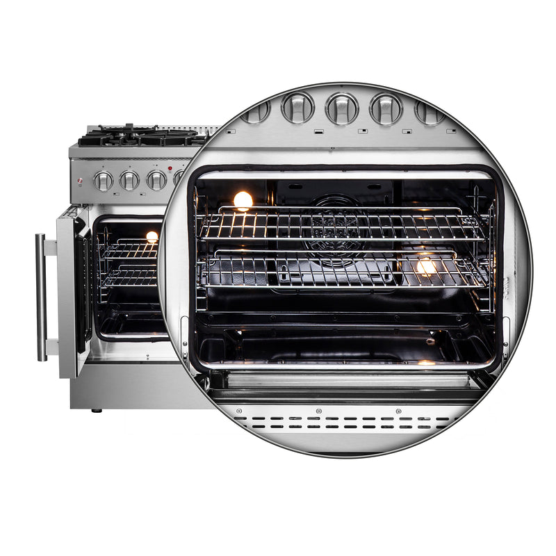 Forno Galiano 48" Freestanding French Door Dual Fuel Range in Stainless Steel, Double Oven, 8 Burners, FFSGS6356-48