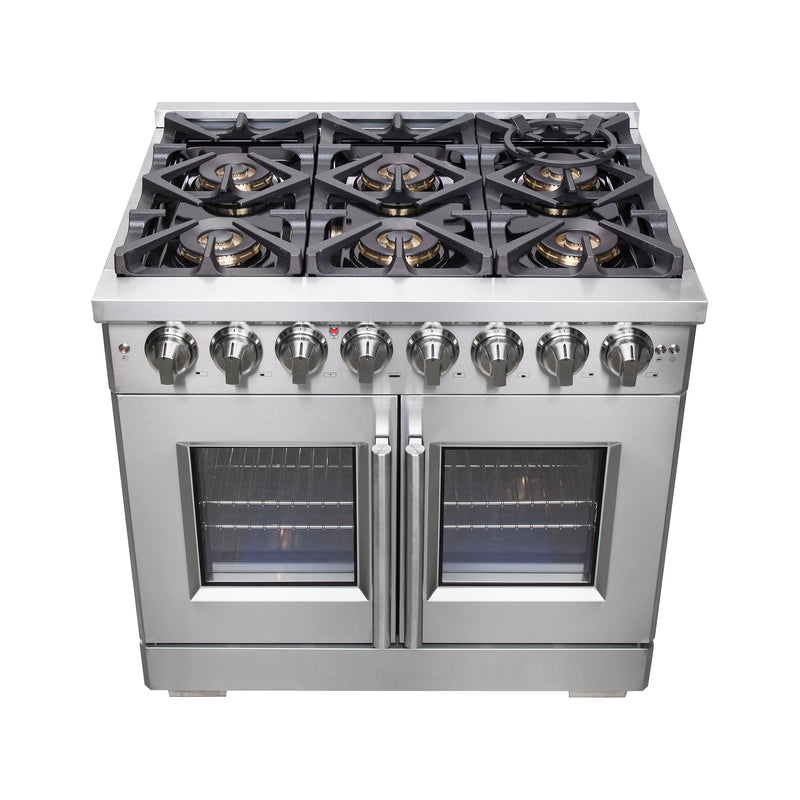 Forno Capriasca 36" Freestanding French Door Dual Fuel Range in Stainless Steel, 6 Burners, True Convection, FFSGS6387-36