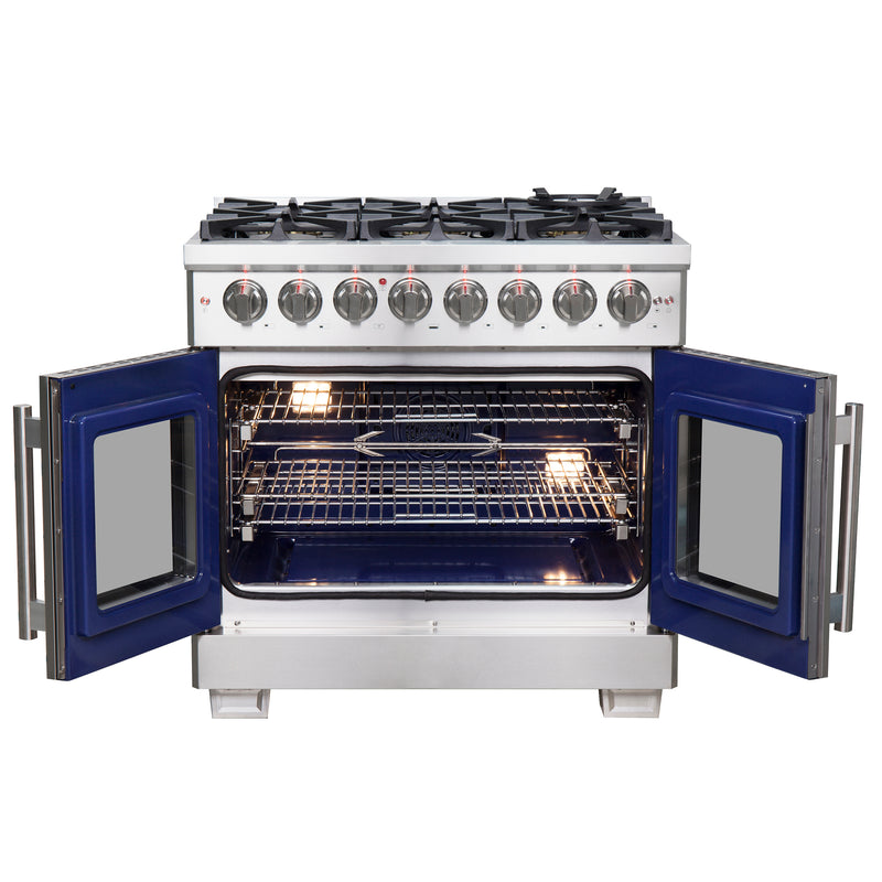 Forno Capriasca 36" Freestanding French Door Dual Fuel Range in Stainless Steel, 6 Burners, True Convection, FFSGS6387-36
