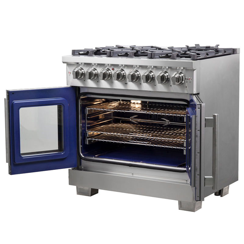 Forno Capriasca 36" Freestanding French Door Dual Fuel Range in Stainless Steel, 6 Burners, True Convection, FFSGS6387-36