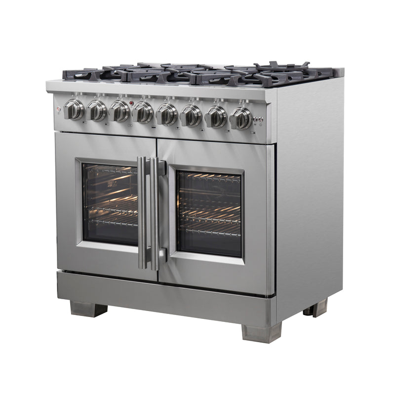 Forno Capriasca 36" Freestanding French Door Dual Fuel Range in Stainless Steel, 6 Burners, True Convection, FFSGS6387-36