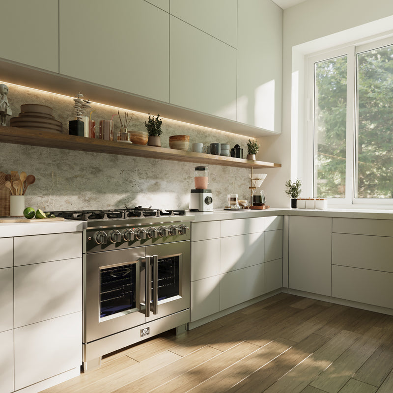Forno Capriasca 36" Freestanding French Door Dual Fuel Range in Stainless Steel, 6 Burners, True Convection, FFSGS6387-36