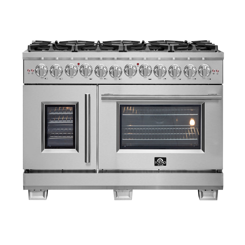 Forno Capriasca 48" Freestanding French Door Dual Fuel Range in Stainless Steel, Double Oven, 8 Burners, FFSGS6387-48