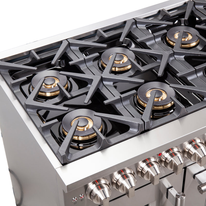 Forno Capriasca 48" Freestanding French Door Dual Fuel Range in Stainless Steel, Double Oven, 8 Burners, FFSGS6387-48
