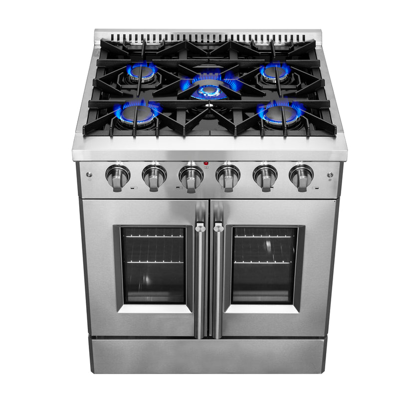 Forno Galiano 30" Freestanding French Door Gas Range, 5 Burners, Convection Fan, FFSGS6444-30