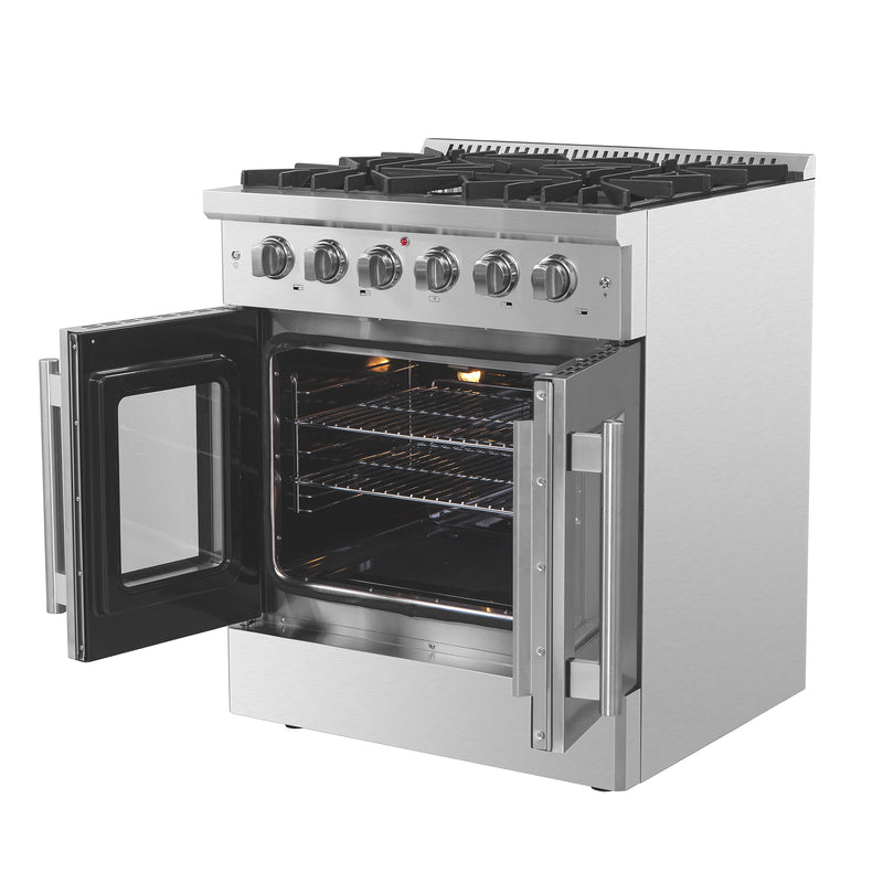 Forno Galiano 30" Freestanding French Door Gas Range, 5 Burners, Convection Fan, FFSGS6444-30
