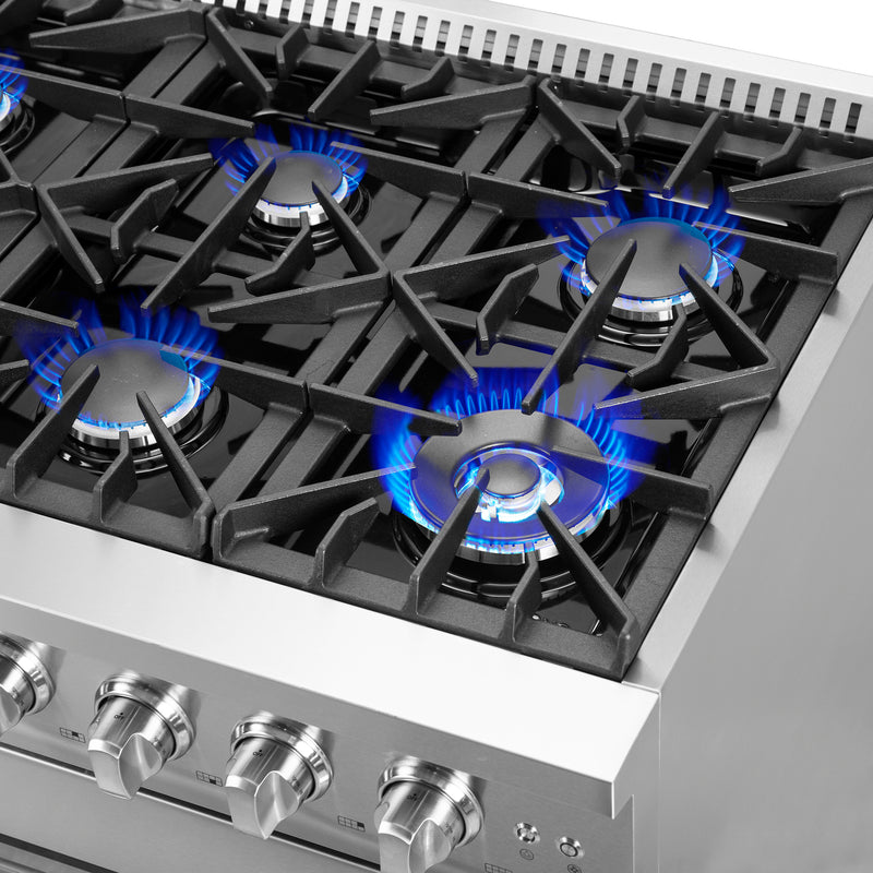 Forno Galiano 48" Freestanding French Door Gas Range in Stainless Steel, 8 Burners, Griddle, FFSGS6444-48