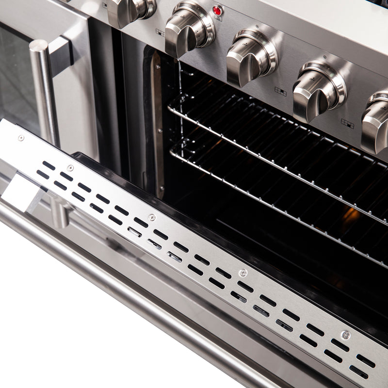 Forno Galiano 48" Freestanding French Door Gas Range in Stainless Steel, 8 Burners, Griddle, FFSGS6444-48