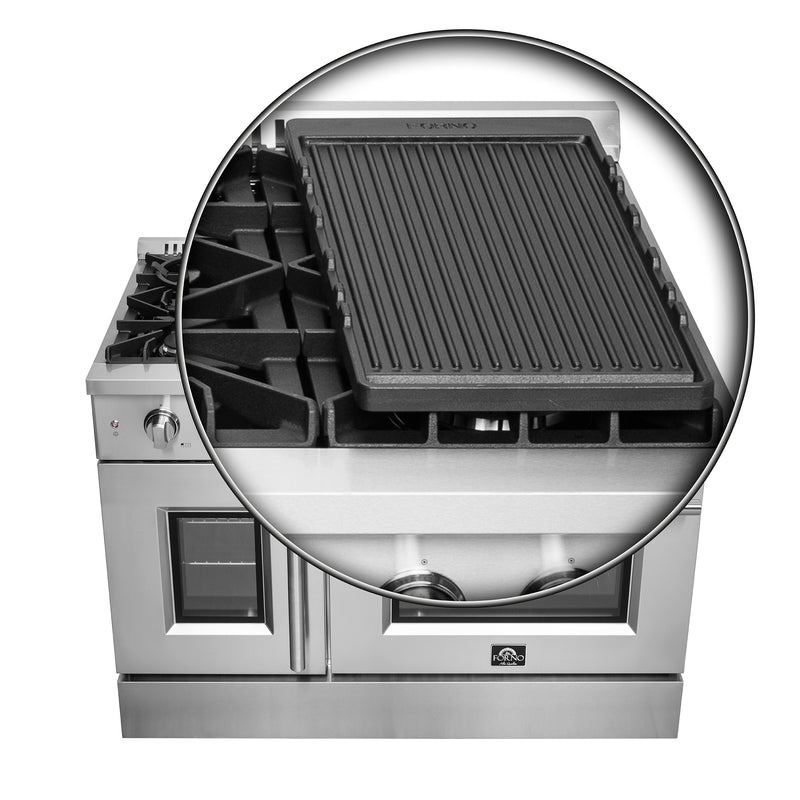 Forno Galiano 48" Freestanding French Door Gas Range in Stainless Steel, 8 Burners, Griddle, FFSGS6444-48