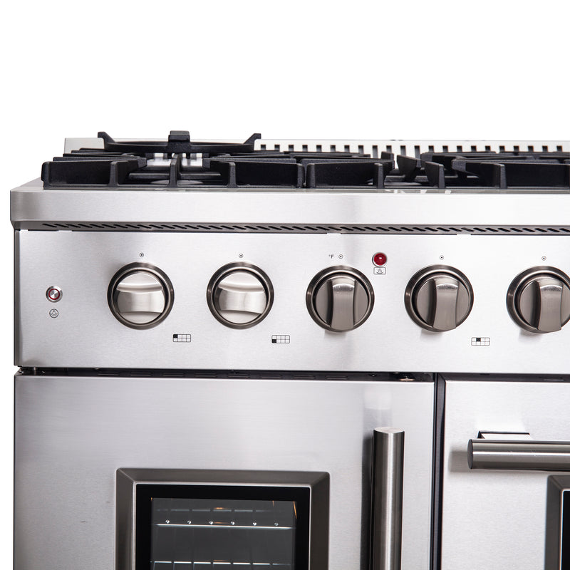 Forno Galiano 48" Freestanding French Door Gas Range in Stainless Steel, 8 Burners, Griddle, FFSGS6444-48