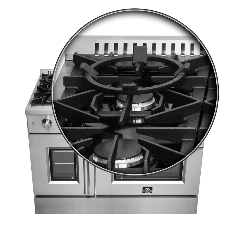 Forno Galiano 48" Freestanding French Door Gas Range in Stainless Steel, 8 Burners, Griddle, FFSGS6444-48