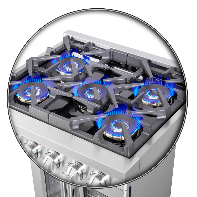 Forno Capriasca 30" Freestanding French Door Gas Range, Brass Burners, 5 Burners, FFSGS6460-30