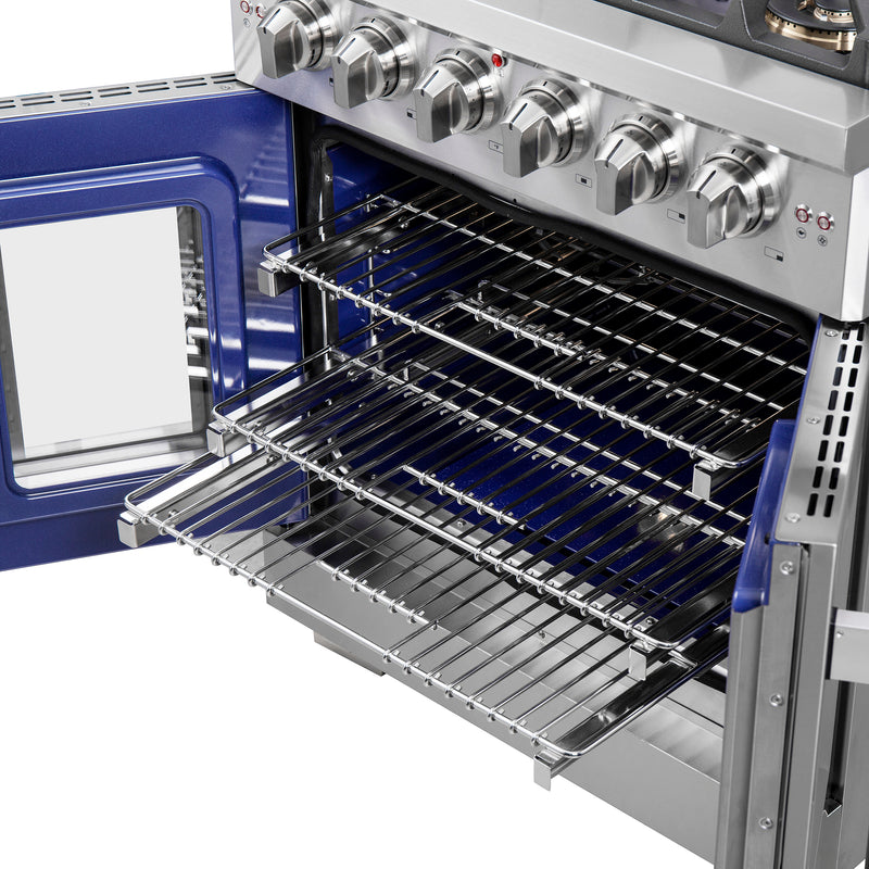 Forno Capriasca 30" Freestanding French Door Gas Range, Brass Burners, 5 Burners, FFSGS6460-30