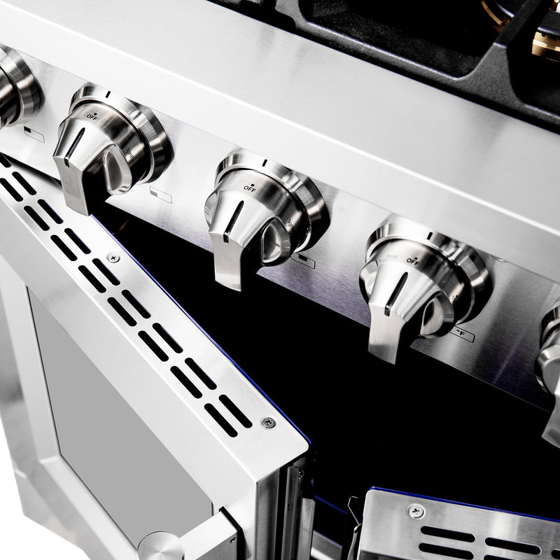 Forno Capriasca 36" Freestanding French Door Gas Range, 6 Burners, Brass Burners, FFSGS6460-36