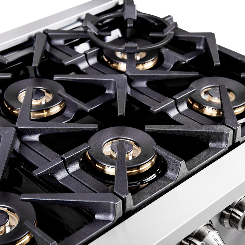 Forno Capriasca 36" Freestanding French Door Gas Range, 6 Burners, Brass Burners, FFSGS6460-36