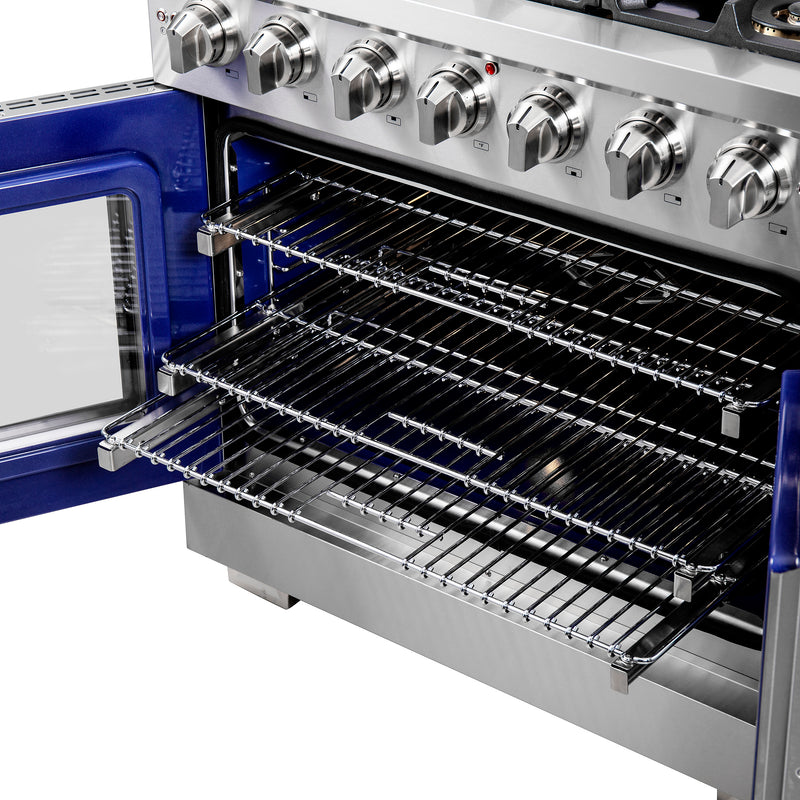 Forno Capriasca 36" Freestanding French Door Gas Range, 6 Burners, Brass Burners, FFSGS6460-36