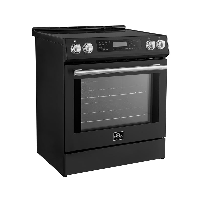 Forno Donatello Espresso 30" Freestanding Induction Range in Black, True Convection, Air Fry, with Antique Brass Handles, FFSIN0905-30BLK