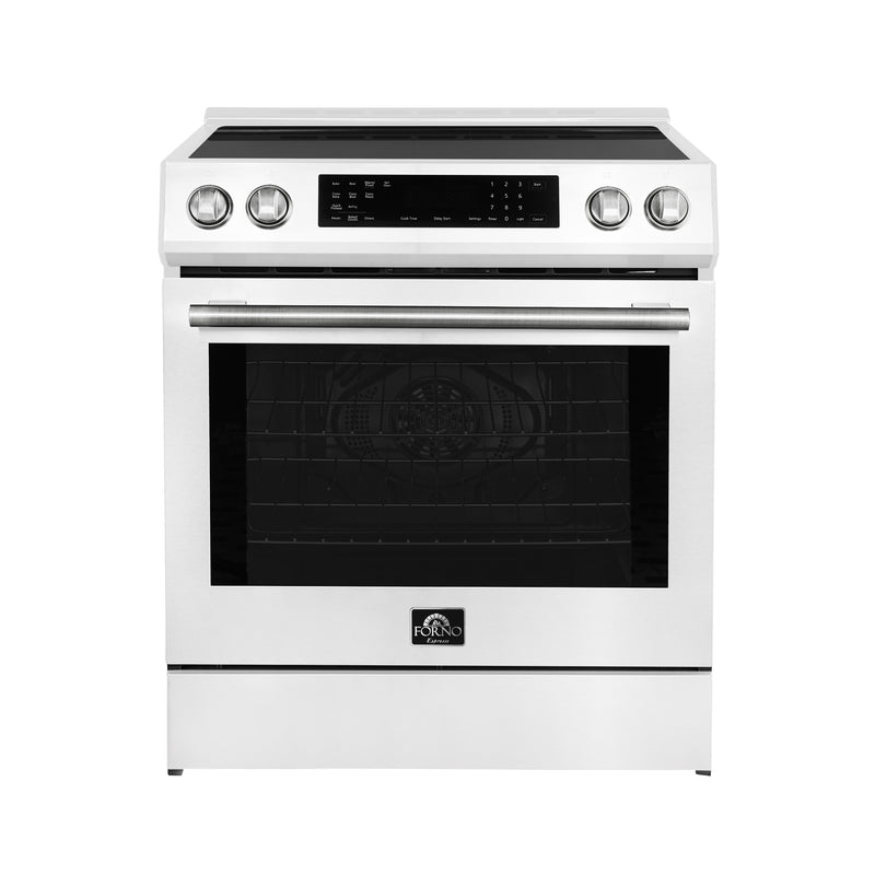 Forno Donatello Espresso 30" Freestanding Induction Range in White, True Convection, Air Fry, Stainless Steel Handles, FFSIN0905-30WHT