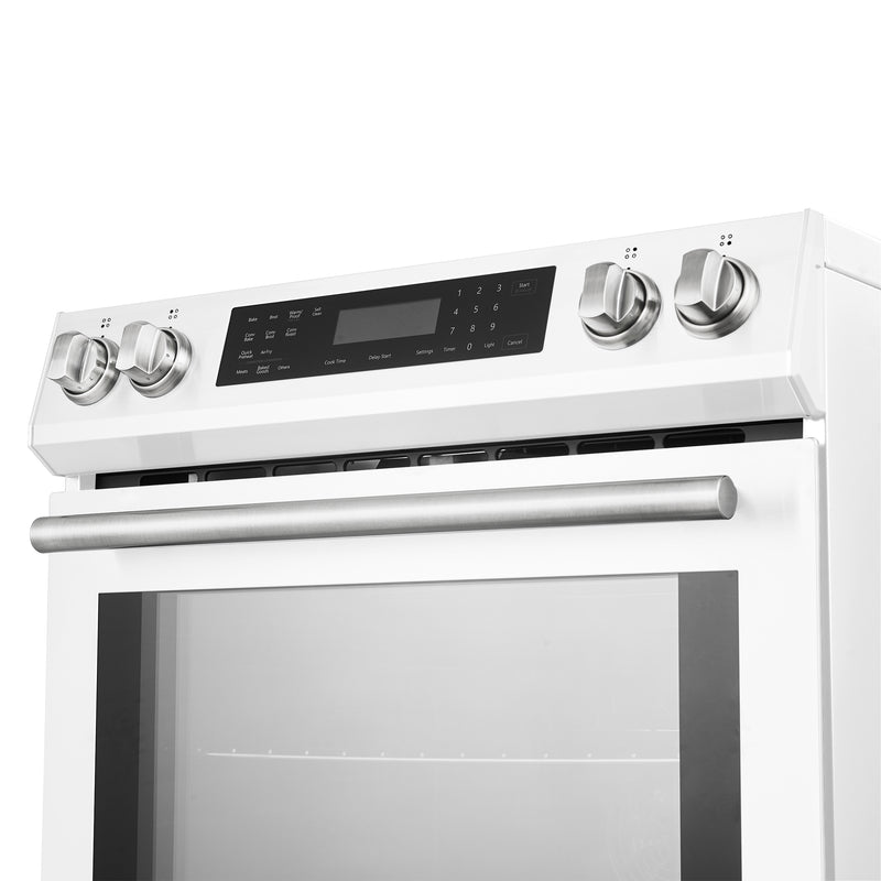 Forno Donatello Espresso 30" Freestanding Induction Range in White, True Convection, Air Fry, with Antique Brass Handles, FFSIN0905-30WHT