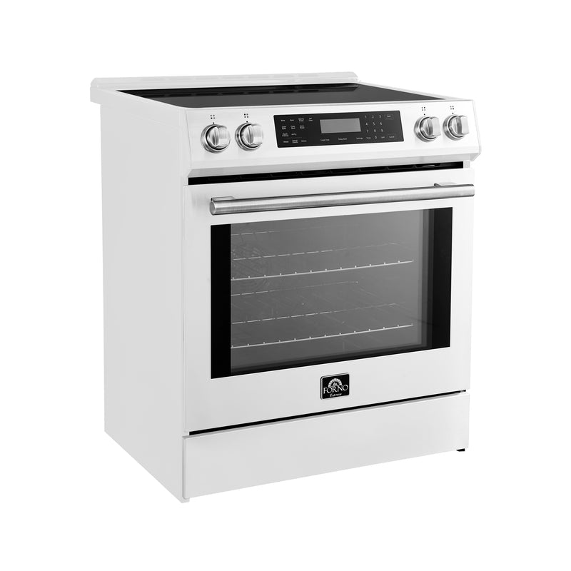 Forno Donatello Espresso 30" Freestanding Induction Range in White, True Convection, Air Fry, Stainless Steel Handles, FFSIN0905-30WHT