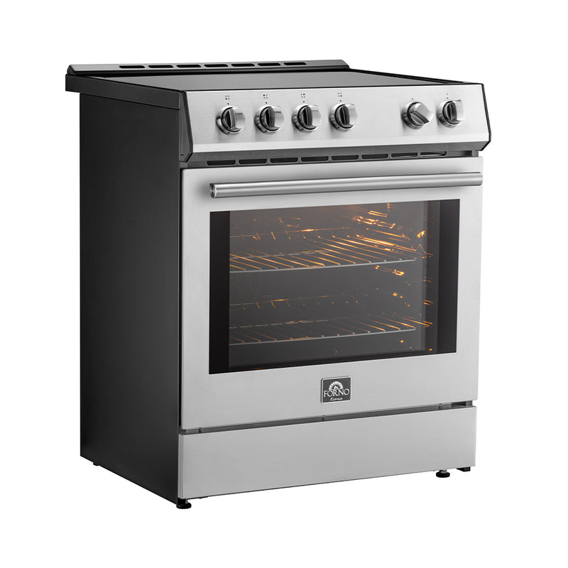 Forno Leonardo Espresso 30" Freestanding Induction Range in Stainless Steel, 5 Cooking Zones, Convection Oven, with Stainless Steel Handles, FFSIN0982-30