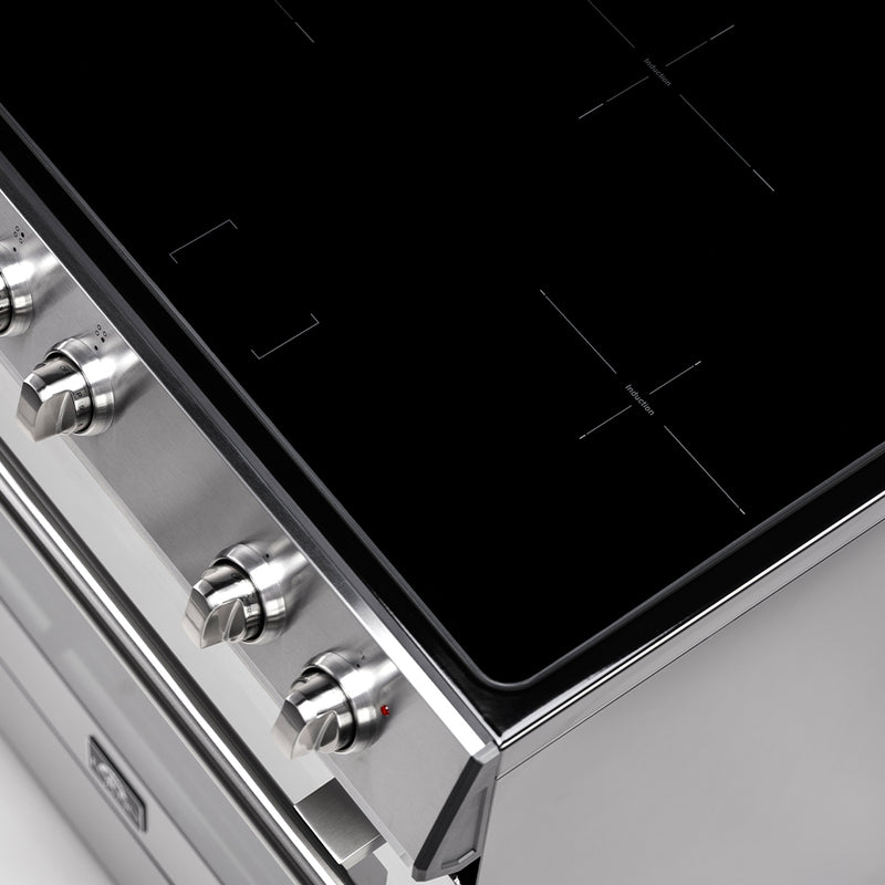 Forno Leonardo Espresso 30" Freestanding Induction Range in Stainless Steel, 5 Cooking Zones, Convection Oven, with Stainless Steel Handles, FFSIN0982-30