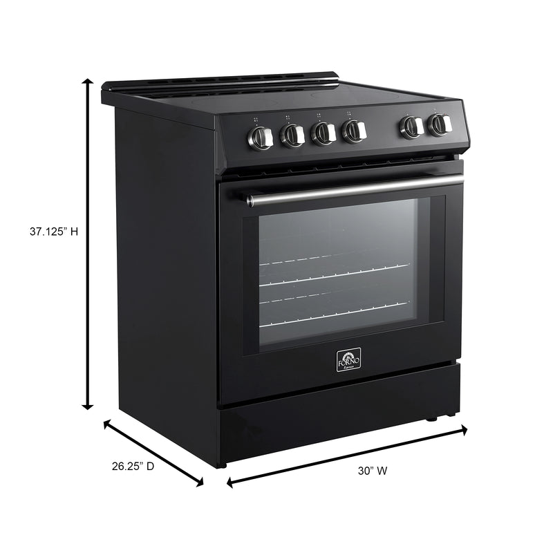 Forno Leonardo Espresso 30" Freestanding Induction Range in Black, True Convection, with Stainless Steel Handles, FFSIN0982-30BLK