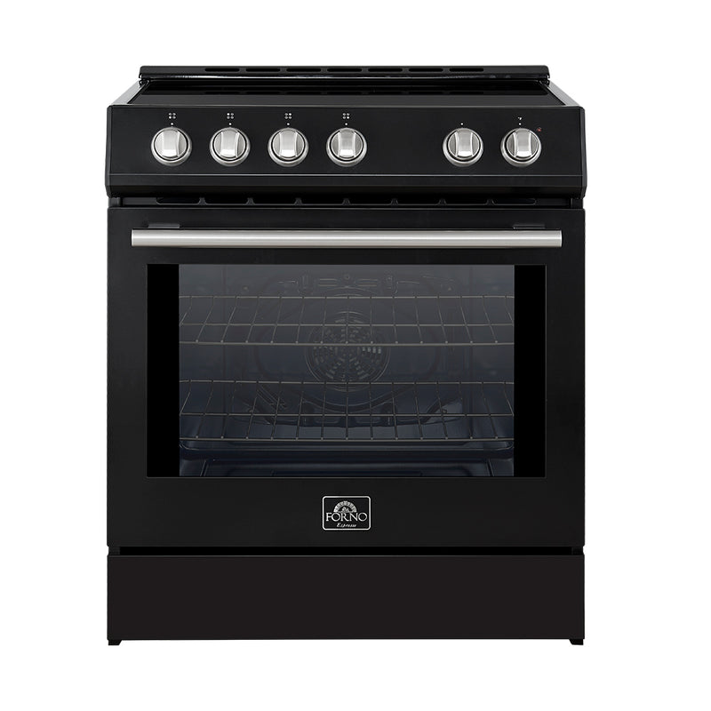 Forno Leonardo Espresso 30" Freestanding Induction Range in Black, True Convection, with Stainless Steel Handles, FFSIN0982-30BLK