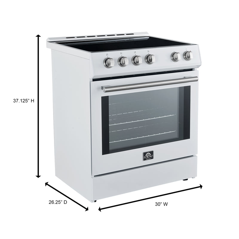 Forno Leonardo Espresso 30" Freestanding Induction Range in White, True Convection, with Stainless Steel Handles, FFSIN0982-30WHT