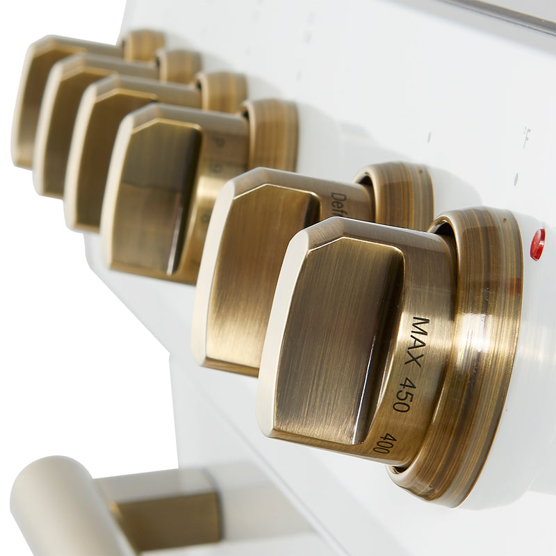 Forno Leonardo Espresso 30" Freestanding Induction Range in White, True Convection, with Antique Brass Handles, FFSIN0982-30WHT