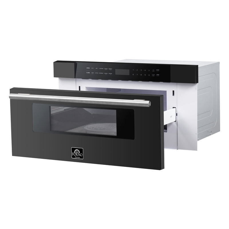 Forno Espresso Capoliveri 30" 1.2 cu. ft. Built-In Microwave Drawer in Black with Stainless Steel Handles, FMWDR3000-30BLK