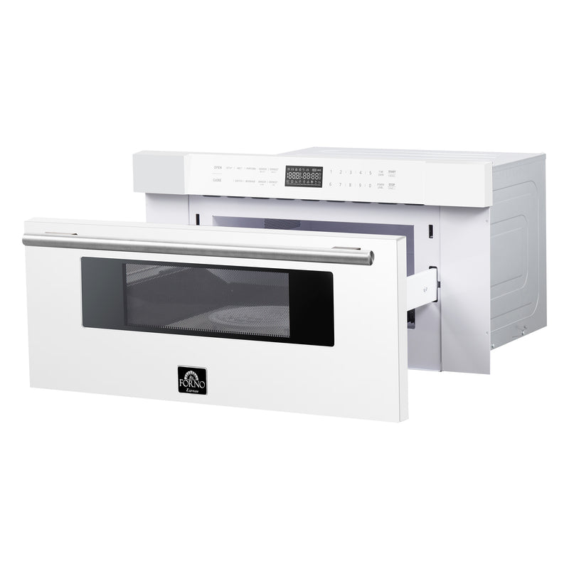 Forno Espresso Capoliveri 30" 1.2 cu. ft. Built-In Microwave Drawer in White, 1000 Watts, with Stainless Steel Handles, FMWDR3000-30WHT