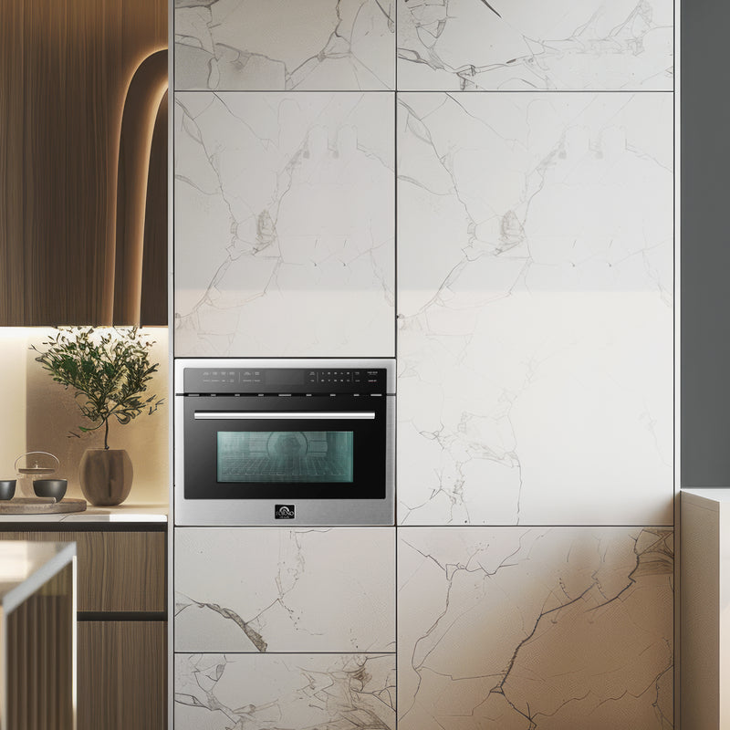 Forno Oliena 24" 1.6 cu.ft Built-In Microwave Oven in Stainless Steel, 1000W Microwave & 1750W Convection, Sensor Cooking, FMWDR3093-24