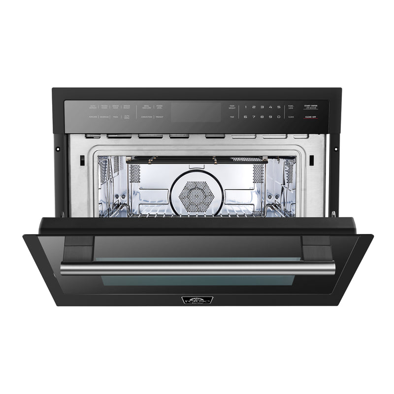 Forno Espresso Oliena 24" 1.6 cu. ft. Built-In Microwave Oven in Black, 1000W Microwave, 1750W Convection, with Stainless Steel Handles, FMWDR3093-24BLK