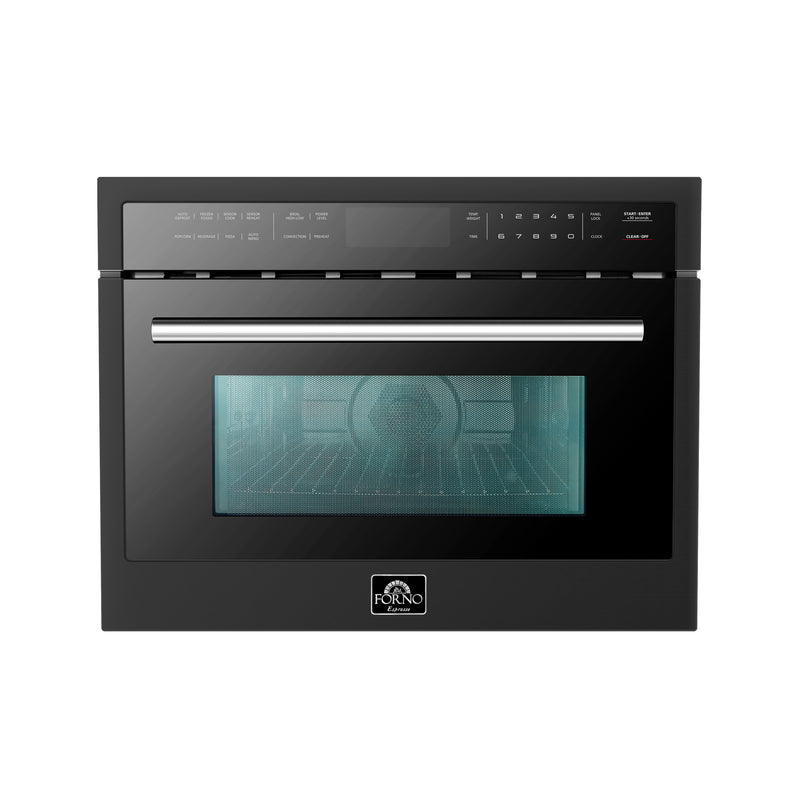 Forno Espresso Oliena 24" 1.6 cu. ft. Built-In Microwave Oven in Black, 1000W Microwave, 1750W Convection, with Stainless Steel Handles, FMWDR3093-24BLK