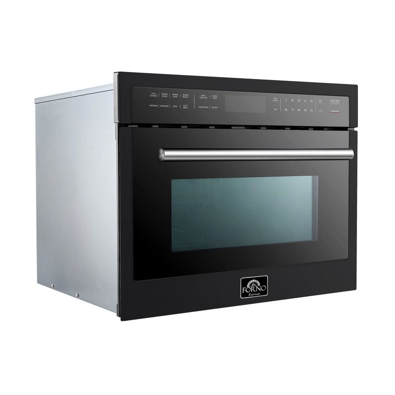 Forno Espresso Oliena 24" 1.6 cu. ft. Built-In Microwave Oven in Black, 1000W Microwave, 1750W Convection, with Stainless Steel Handles, FMWDR3093-24BLK