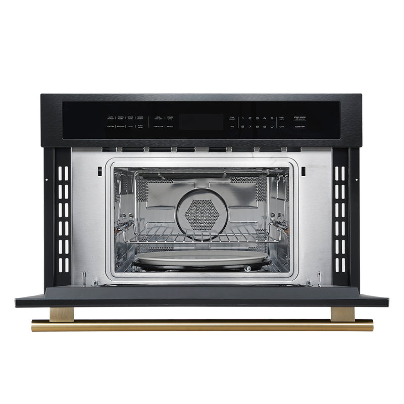 Forno Espresso Oliena 30" 1.6 cu. ft. Built-In Microwave Oven in Black, 1000W/1750W, with Antique Brass Handles, FMWDR3093-30BLK