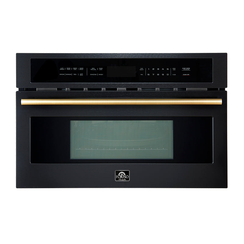Forno Espresso Oliena 30" 1.6 cu. ft. Built-In Microwave Oven in Black, 1000W/1750W, with Antique Brass Handles, FMWDR3093-30BLK