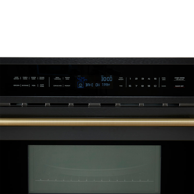 Forno Espresso Oliena 30" 1.6 cu. ft. Built-In Microwave Oven in Black, 1000W/1750W, with Antique Brass Handles, FMWDR3093-30BLK