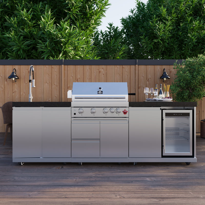 Forno Bulnes 30" Freestanding Gas BBQ in Stainless Steel, 60,000 BTU, 3 Burners with Sear & Rotisserie, 1.8 cu.ft. Beverage Center, FODKT2506BLK