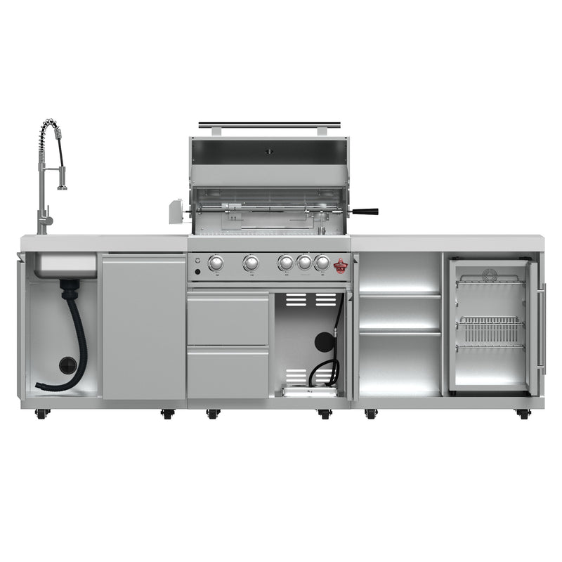 Forno Bulnes 30" Freestanding Gas BBQ Grill in Stainless Steel, 60,000 BTU, 3 Burners with Sear & Rotisserie, 1.8 cu.ft. Beverage Center, FODKT2506WHT