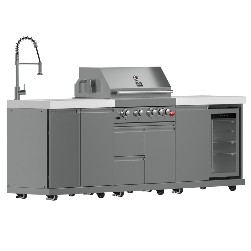 Forno Bulnes 30" Freestanding Gas BBQ Grill in Stainless Steel, 60,000 BTU, 3 Burners with Sear & Rotisserie, 1.8 cu.ft. Beverage Center, FODKT2506WHT