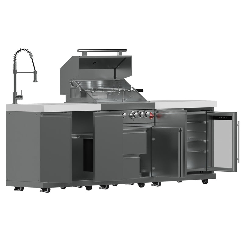 Forno Bulnes 30" Freestanding Gas BBQ Grill in Stainless Steel, 60,000 BTU, 3 Burners with Sear & Rotisserie, 1.8 cu.ft. Beverage Center, FODKT2506WHT