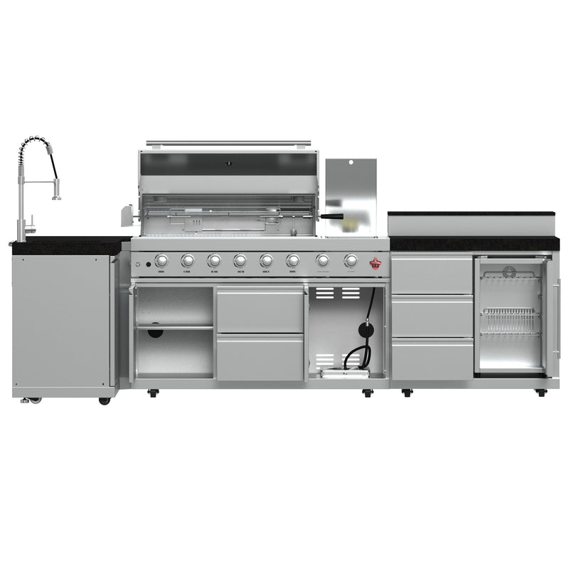 Forno Bulnes 40" Freestanding Gas BBQ in Stainless Steel, 95,000 BTU, 5 Burners, Rotisserie Kit, 1.8 cu.ft. Beverage Center, FODKT2520BLK